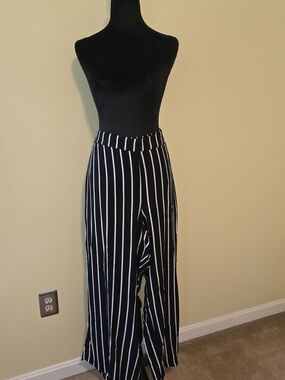 NWT Old Navy Black Pants with White Vertical Stripes